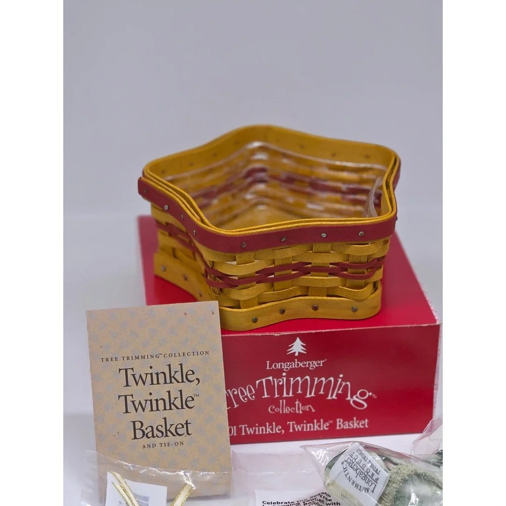 VTG Longaberger Tree Trimming Twinkle‎ Twinkle Basket Star Yellow Red Woven 2001